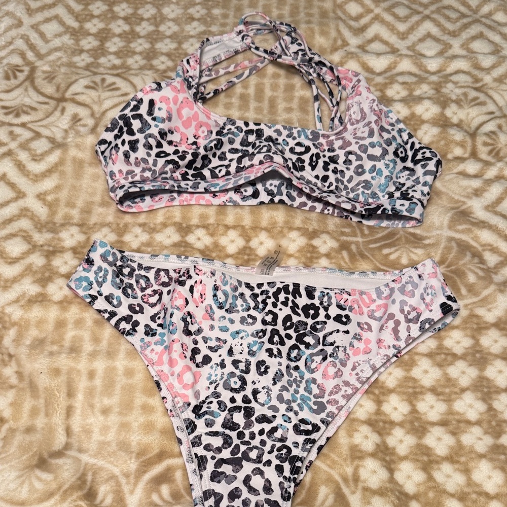 SHEIN Pink and Black Leopard Print Bikini